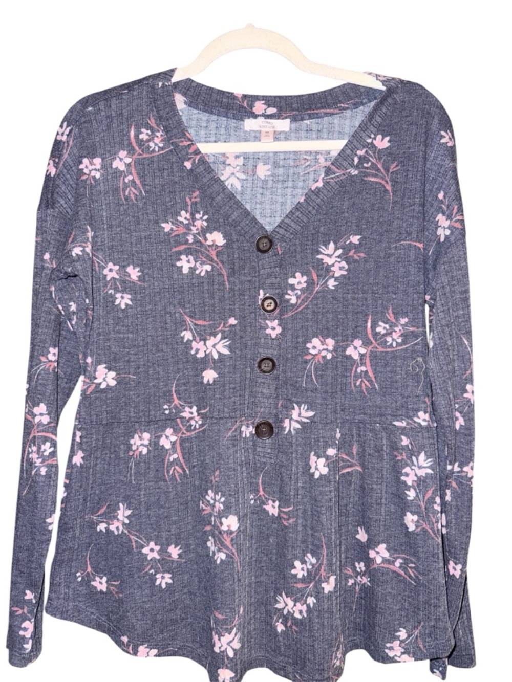Como Vintage Floral Button-Front Peplum Top